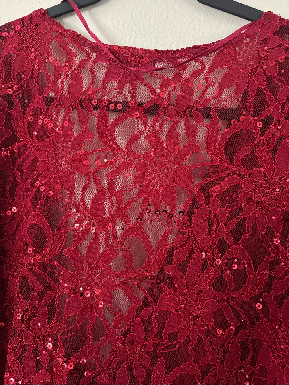Nouvelle Collection Red Sequin Floral Lace Tie Front Crop Shrug Bolero Cardigan - Picture 4 of 6